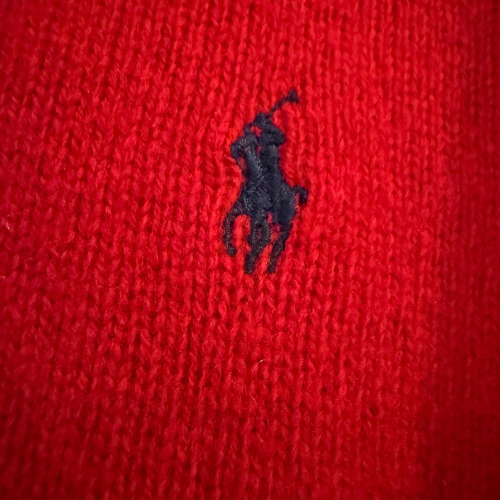 Polo Ralph Lauren V-Neck Sweater Mens Large Red Lambswool Preppy Classic